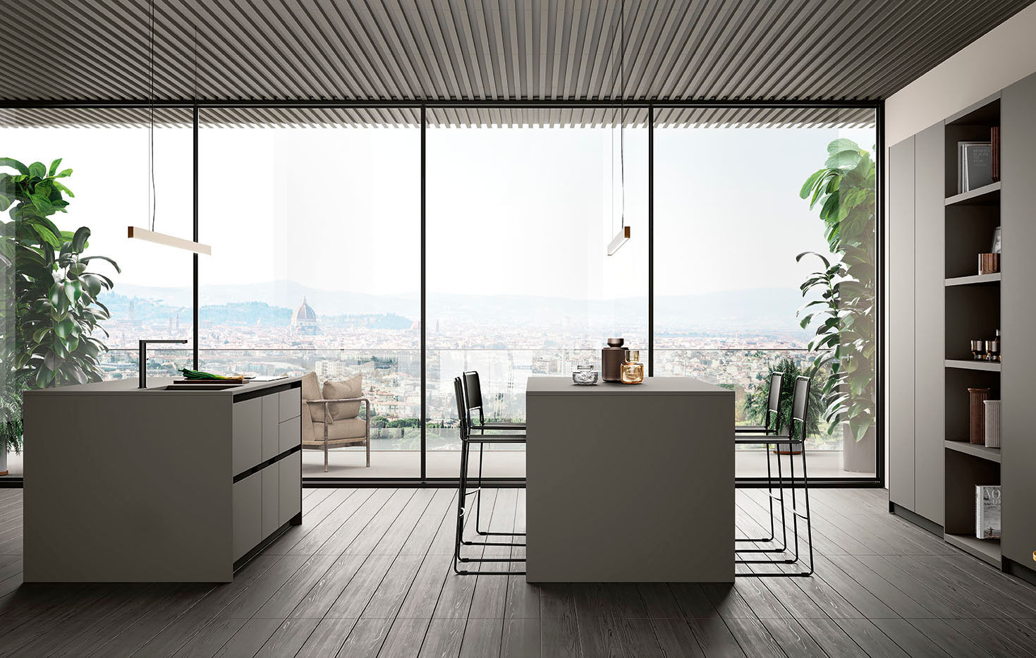 Origina anta Sagoma 37 di Febal Casa: eleganza minimal per una cucina che dialoga con il living